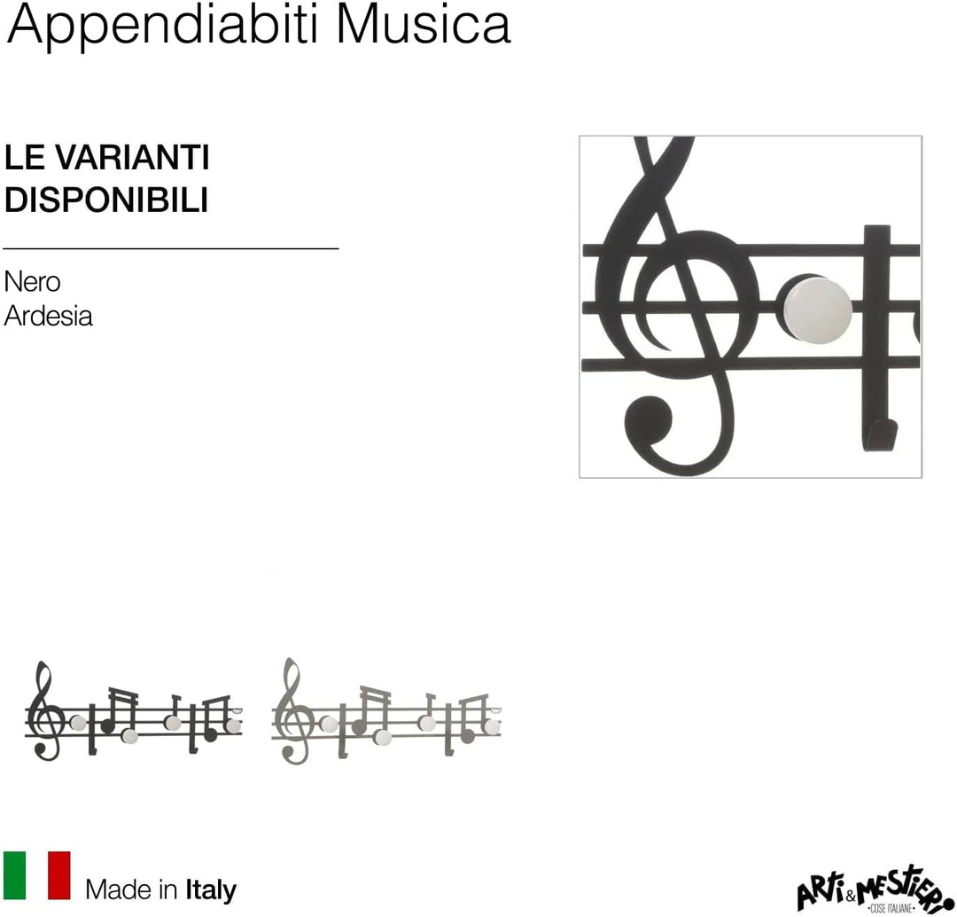 Arti & Mestieri Musica - Design Garderobe 100% Made in Italy - aus Eisen, 70 x 30 cm - Schwarz geprä