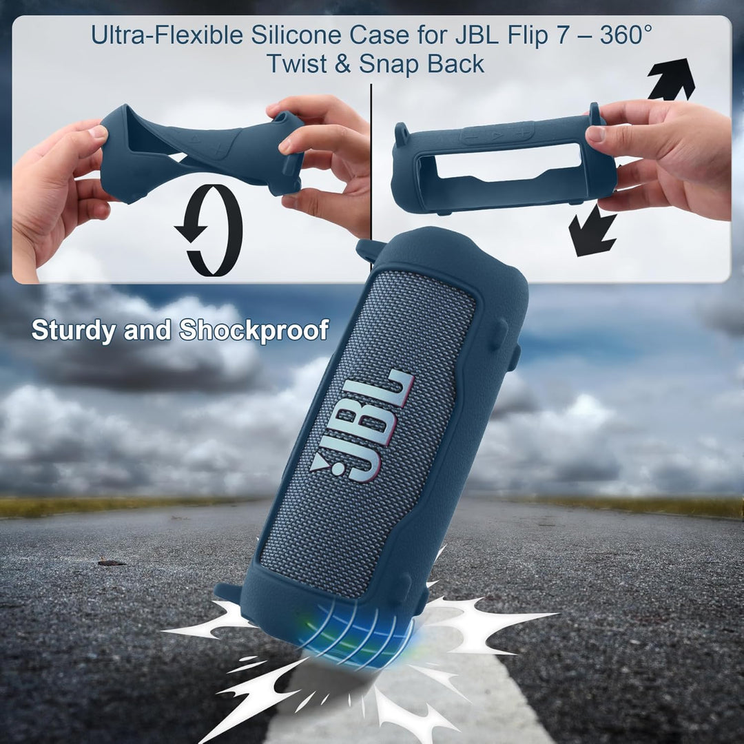 Khanka für JBL Flip 7 Silikon-Schutzhülle mit abnehmbarem Schultergurt, stossfeste weiche Hülle für