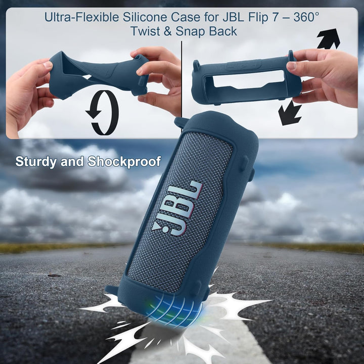 Khanka für JBL Flip 7 Silikon-Schutzhülle mit abnehmbarem Schultergurt, stossfeste weiche Hülle für