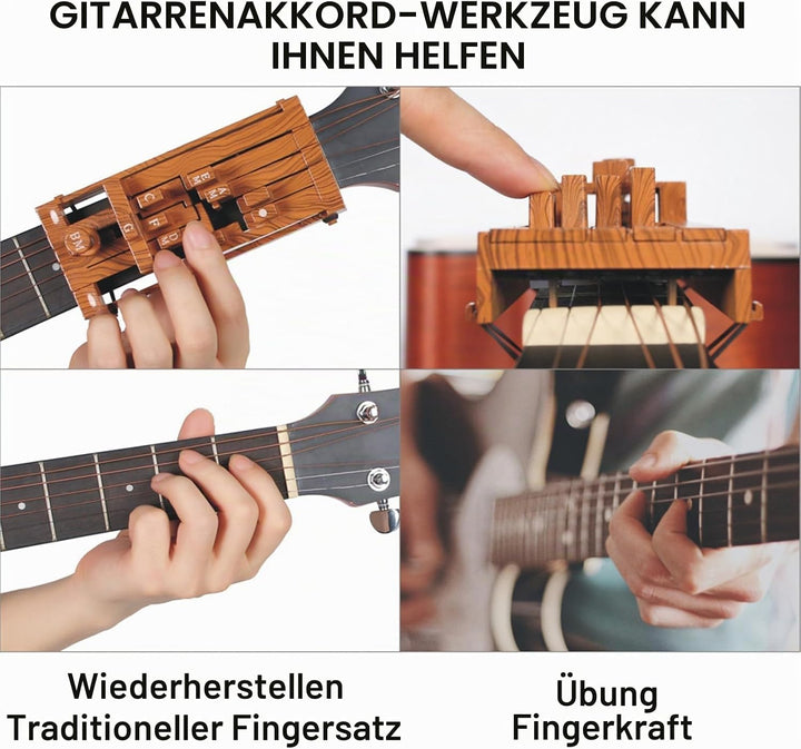Gitarren-Akkordpresser, 10-Akkord-Presser, Gitarrenhilfe-Akkordwerkzeug mit 10 Gummibändern, Gitarre