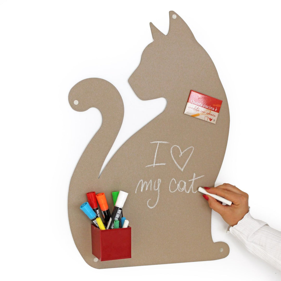 KalaMitica, Katze 2 -Design, magnetische Kreidetafel aus Stahl. Grösse 56x38x0,12cm. Farbe: Beige Ka