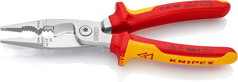 Knipex Elektro-Installationszange verchromt, isoliert mit Mehrkomponenten-Hüllen, VDE-geprüft 200 mm