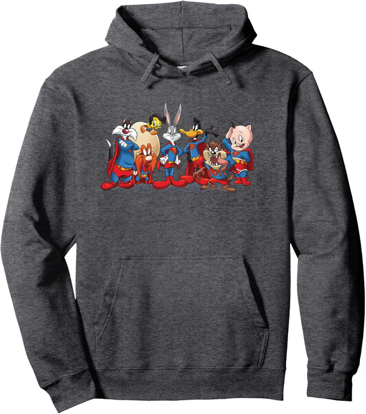 WB 100: Looney Tunes Superman Mashup Group Bugs, Taz, Daffy Pullover Hoodie