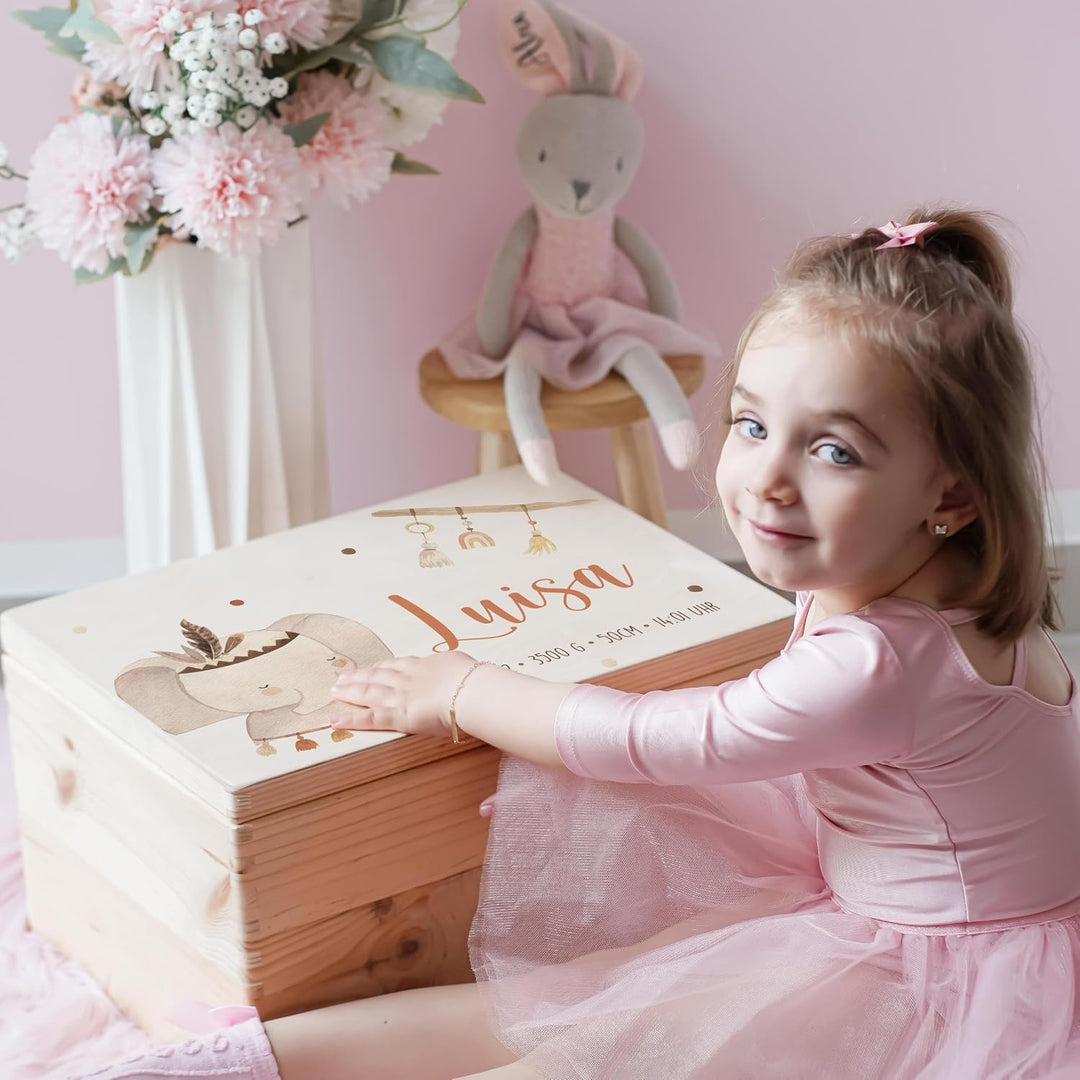 KIDSMOOD - Erinnerungsbox Baby, personalisierte Holzkiste mit Deckel, Ideal zur Aufbewahrung von Eri