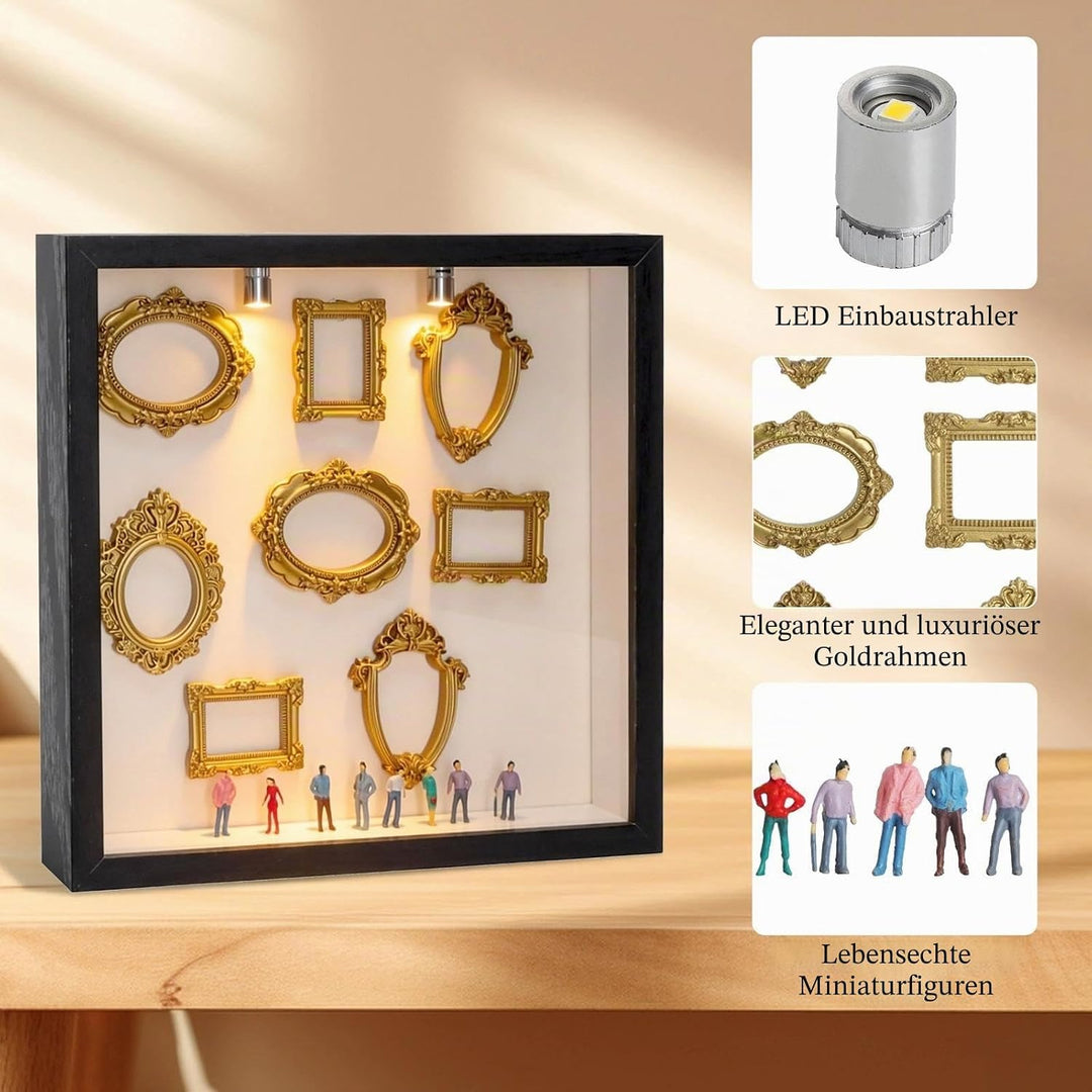 DIY Mini Museum Silhouette Box Foto Erinnerungsanzeige Set mit 8 Mini Goldene Rahmen 10 Mini Mensche