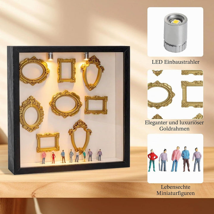 DIY Mini Museum Silhouette Box Foto Erinnerungsanzeige Set mit 8 Mini Goldene Rahmen 10 Mini Mensche