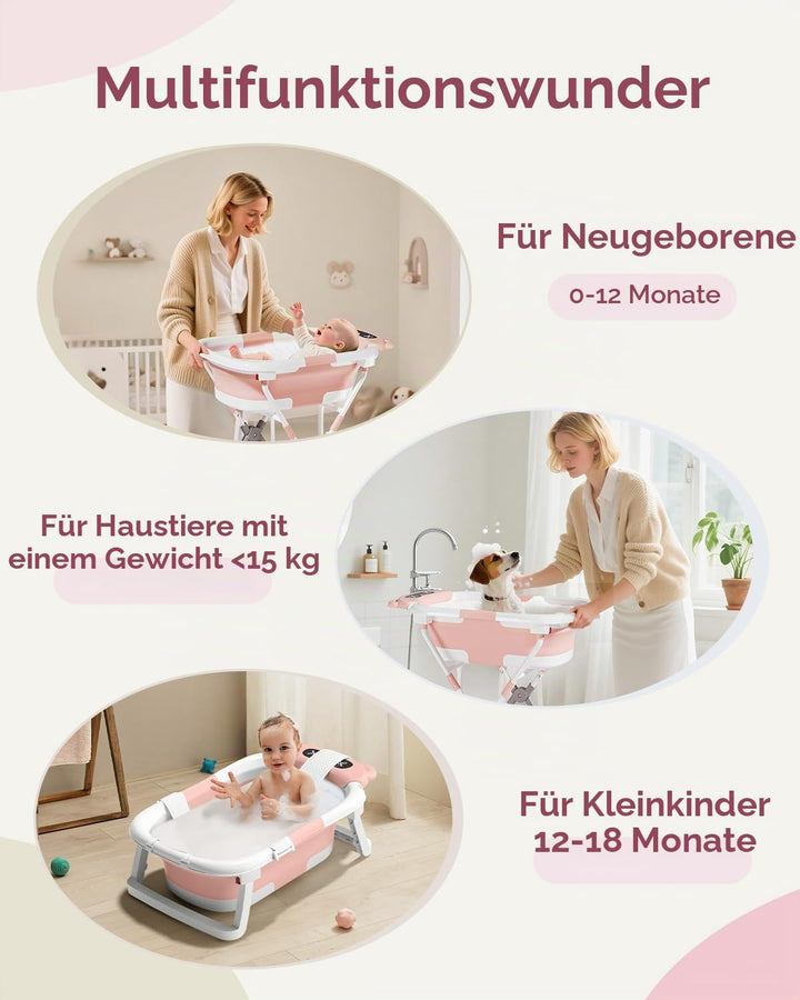 COOSEYA Baby Badewanne mit Gestell für 0-18 Monate, Faltbare Babybadewanne mit Stützpolster und Temp