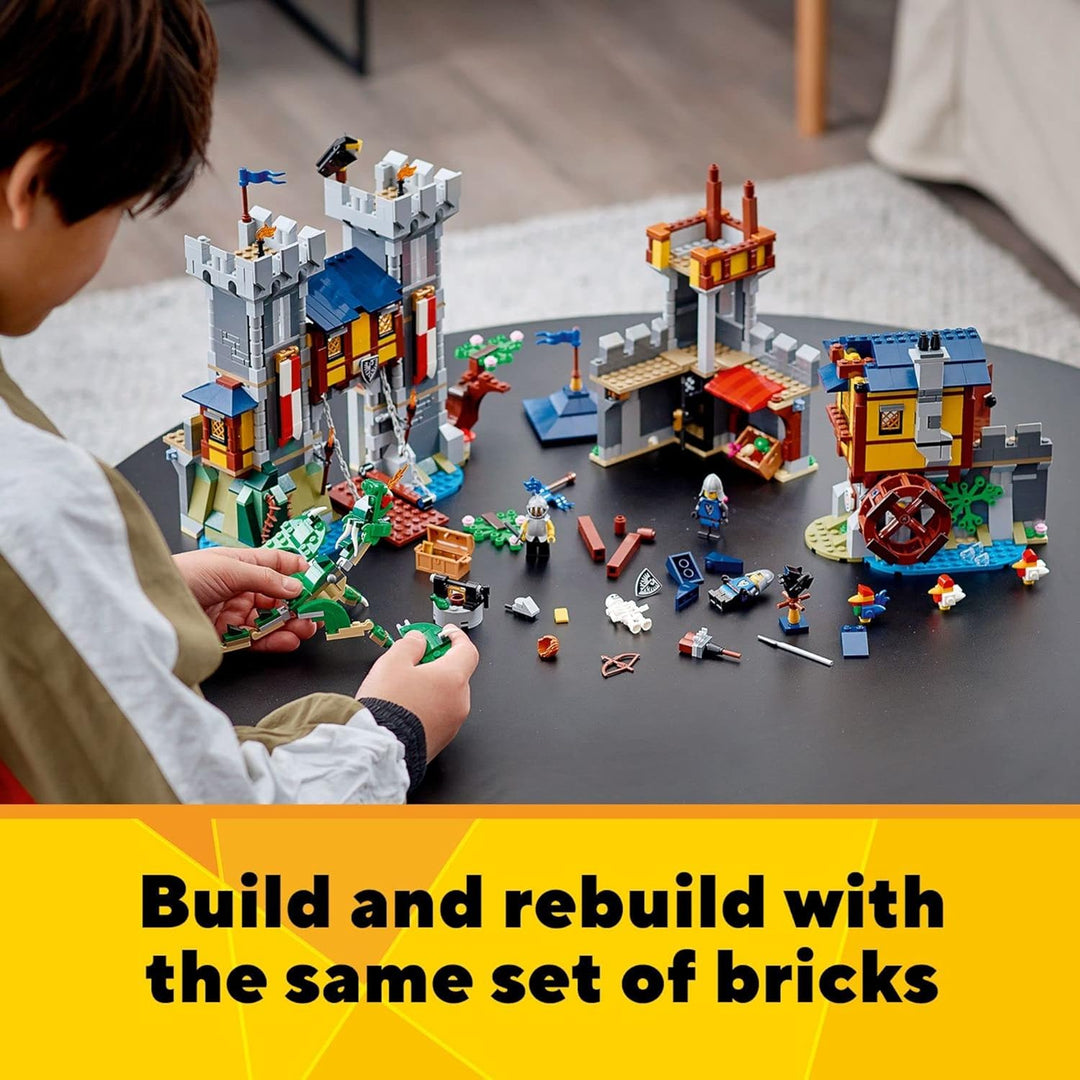 LEGO Creator 3in1 Medieval Castle 31120 Building Kit; Castle with Moat and Drawbridge, Plus 3 Minifi