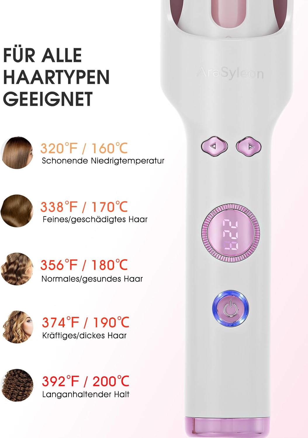Automatik Lockenstab mit Kaltluft & Ionen, 30mm Keramik Auto Curler, 5 Temperaturen 160-200°C, Anti-