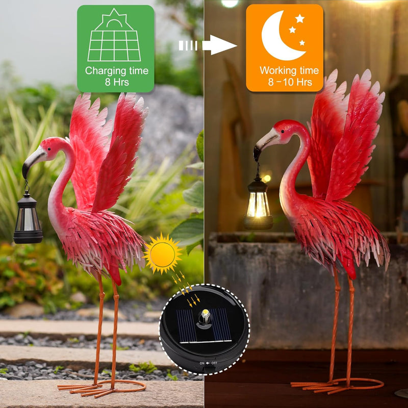 Yeomoo Flamingo Deko Figur mit Solarlampen Gartendeko für Draussen: Flamingo Figuren Solarlampen für