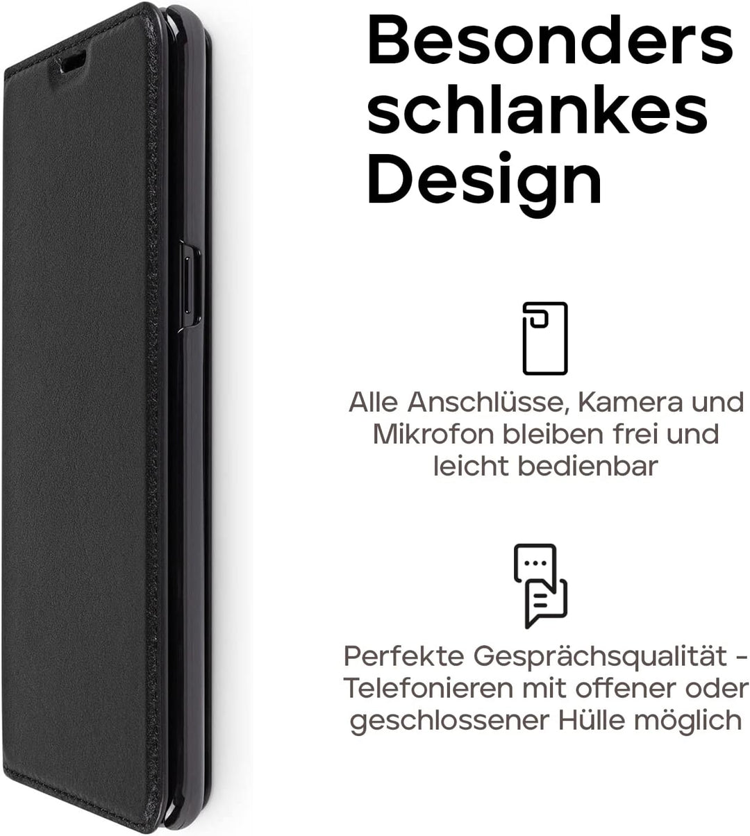 WIIUKA Echt Ledertasche -TRAVEL- für Samsung Galaxy S9 mit Kartenfach, extra Dünn, Tasche Schwarz, L