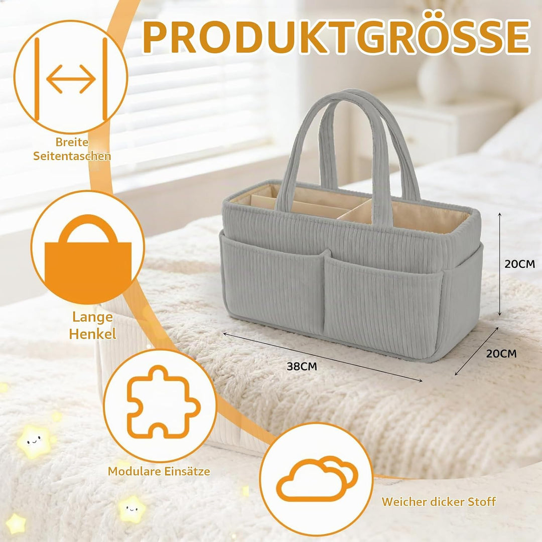 Wickelkorb Cord für Wickeltisch,Baby Windel Caddy Organizer mit Wechselbaren Fächern,Stilvoller Aufb