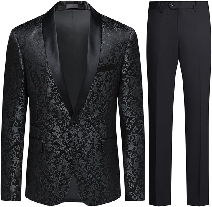 Allthemen Herren Jacquard Smoking Anzug Slim Fit 2 Teilig Anzüge für Hochzeit Party Abschluss S Schw