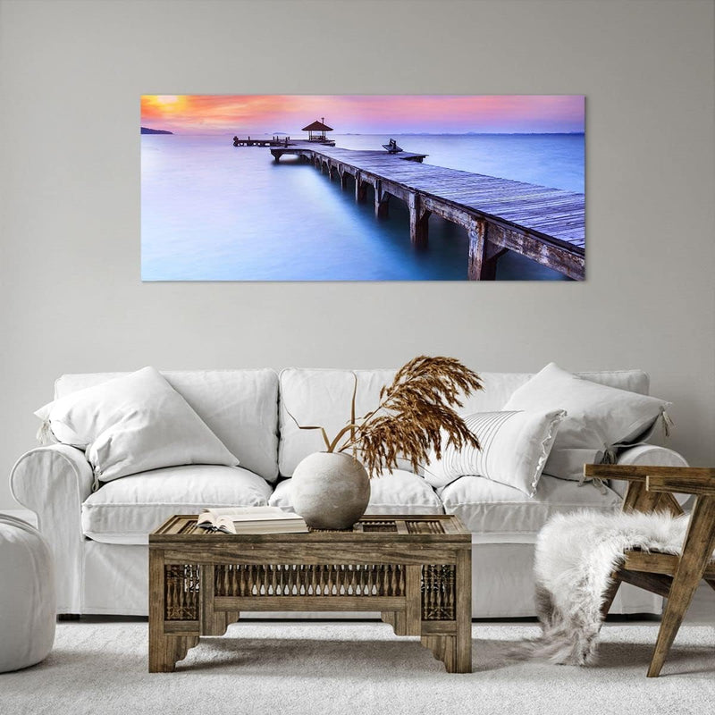 Wandbilder Dekoration Wohnzimmer Strand Wasser Meer Urlaub Panorama Bilder auf Leinwand 120x50cm Lei