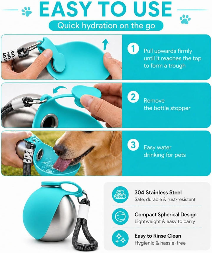 Trinkflasche Hunde für Unterwegs, 285 ml Edelstahl Hundetrinkflasche,Kompakte & Auslaufsichere Wasse