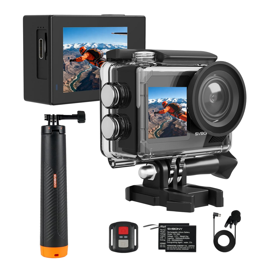 SVBONY SVGo2 4K Unterwasserkamera, Touchscreen 50 MP Action Kamera, Zwei Bildschirme, wasserdichte 3