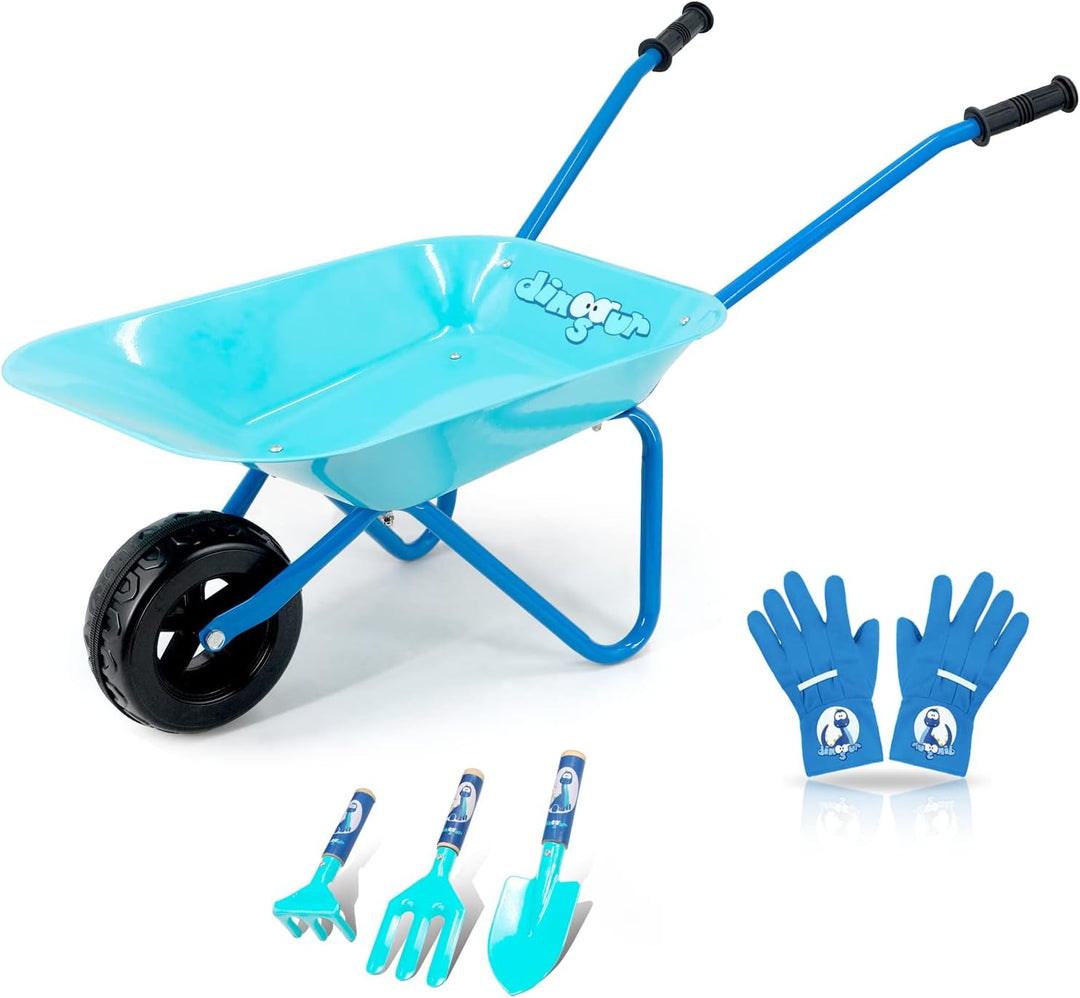 Colwelt Kinder Schubkarre Set Metall, 5-teilig, Metall Kinderschubkarre für den Garten mit Schaufel,