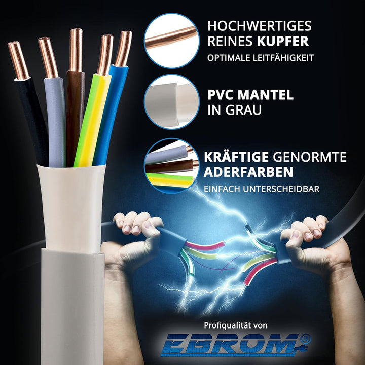 EBROM NYM-J 5x6 mm² Installationskabel Mantelleitung grau - Länge: 85 m | 5m bis 120 m, Installation