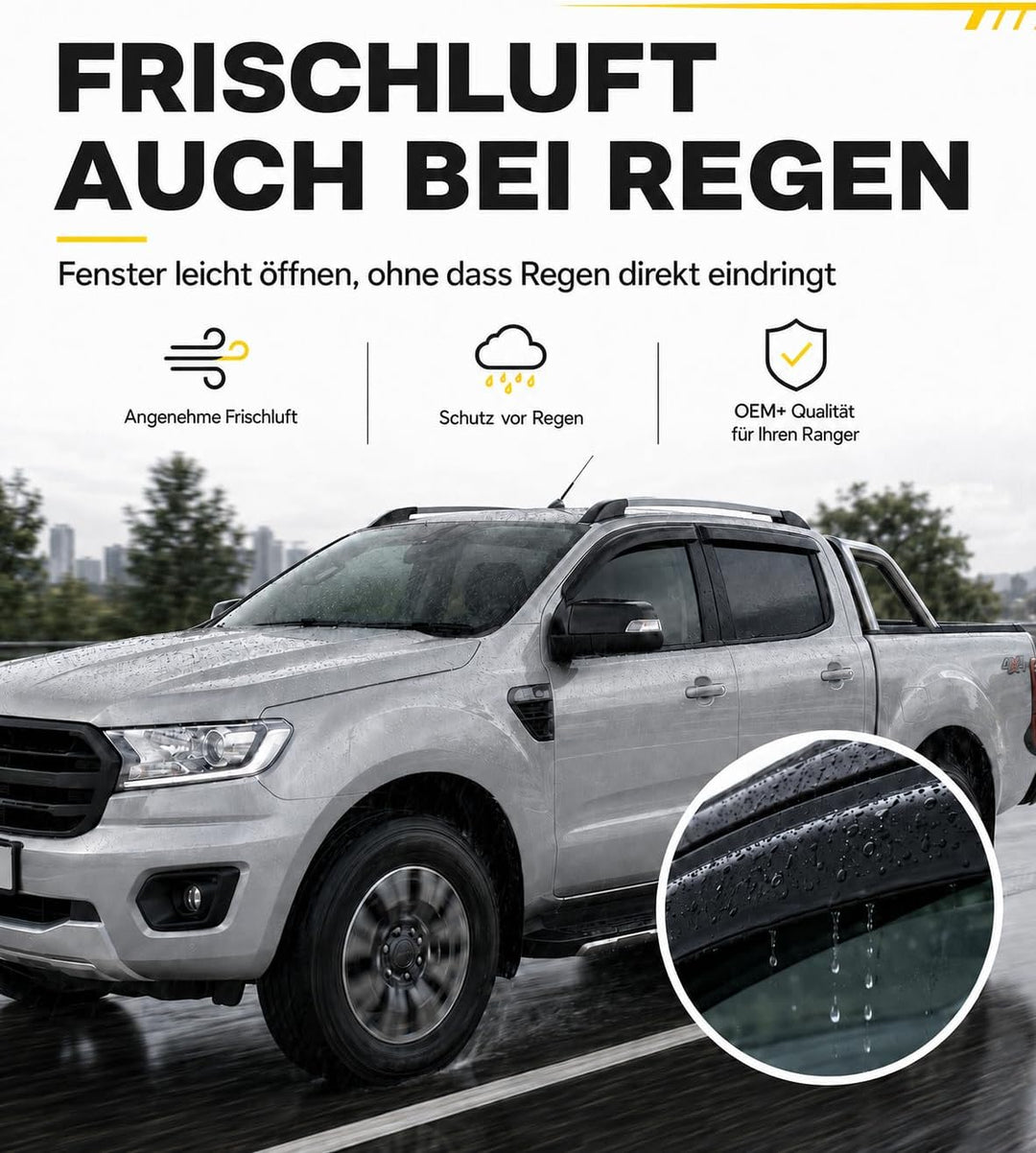 Windabweiser für Ford Ranger T6/T7/T8 Doppelkabine 2012-2022, Regenabweiser für Seitenscheiben Fenst