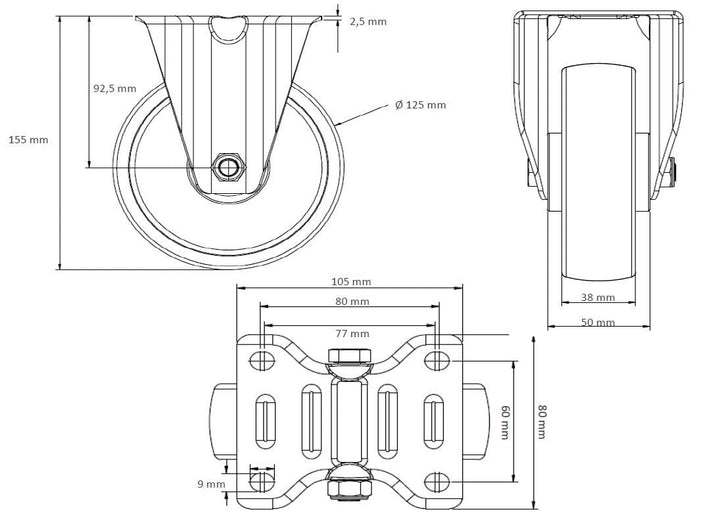 der ROLLENDE SHOP - Rollensatz - 2 Lenkrollen mit Feststeller und 2 Bockrollen 125 mm Elastik "Blue
