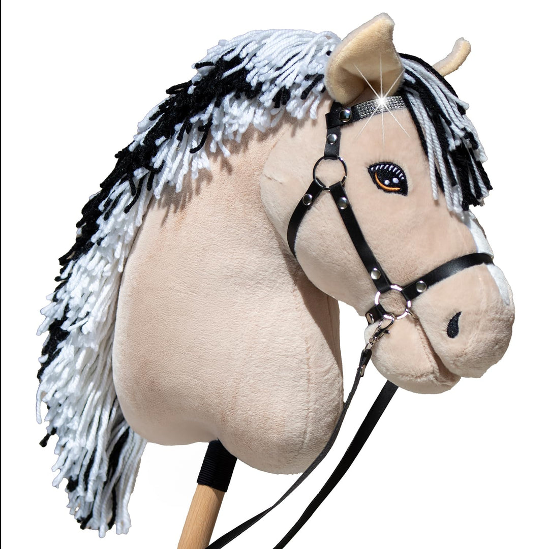 Hobby Horse Fjord A3 - Pferd, Stick, beige, schwarze und weisse Haare, komplettes Netz mit glitzernd