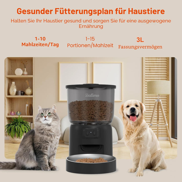 Balimo 3 l automatischer Katzenfutterspender | Futterspender für Katzen 2,4 G WiFi | Sprachfunktion