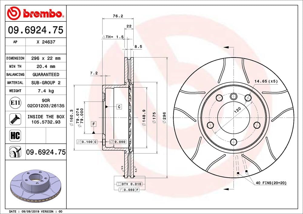 Brembo 09.6924.75 Vordere Bremsscheibe, Anzahl 2