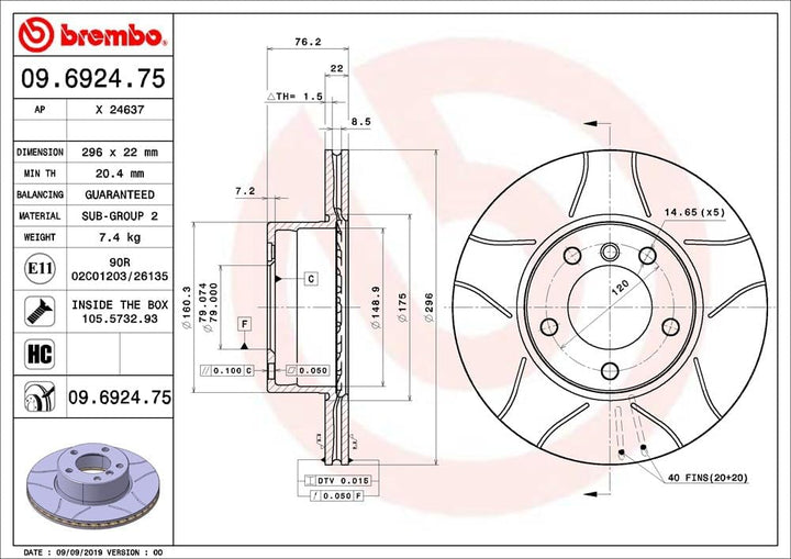 Brembo 09.6924.75 Vordere Bremsscheibe, Anzahl 2