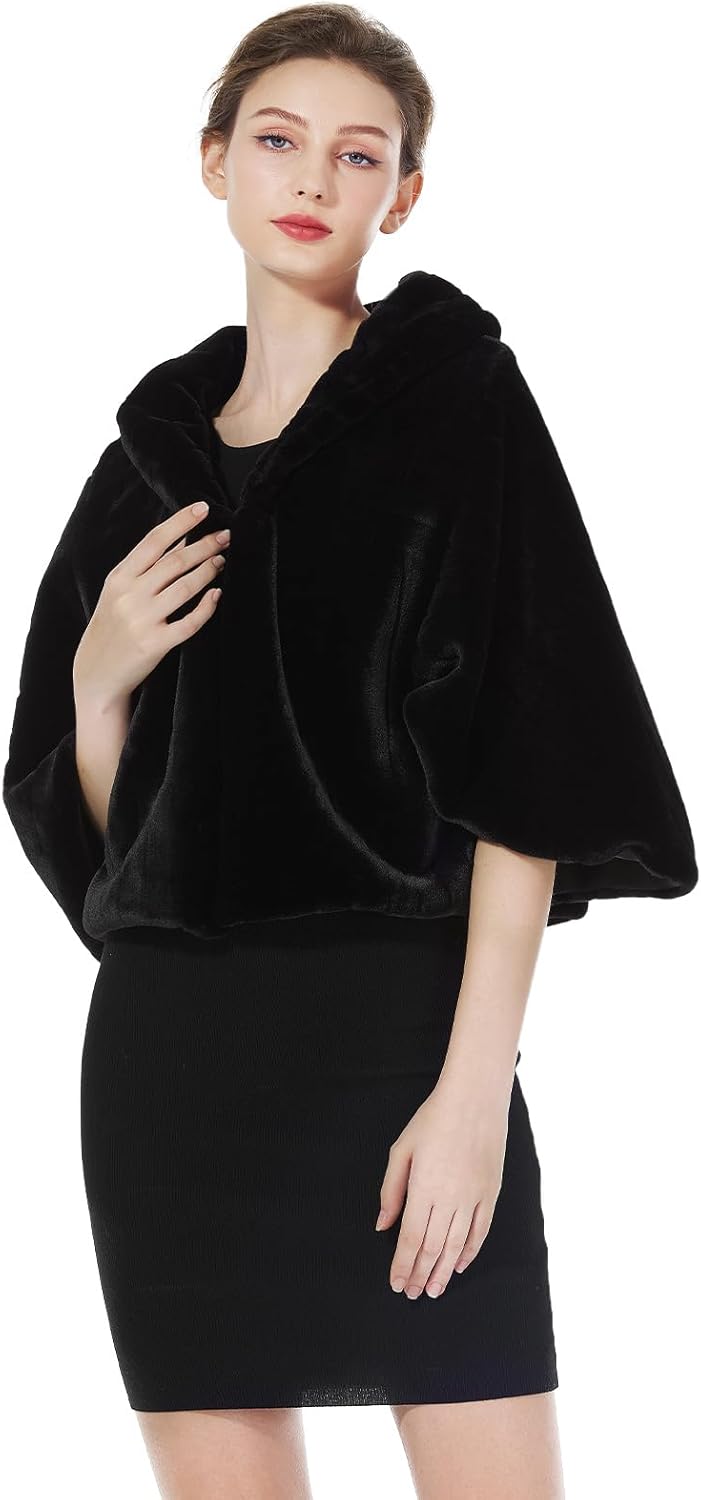 BEAUTELICATE Kunstpelz Bolero Schal Stola Pelz Cape Damen Braut Elfenbein Brautschal Brautjacke fur