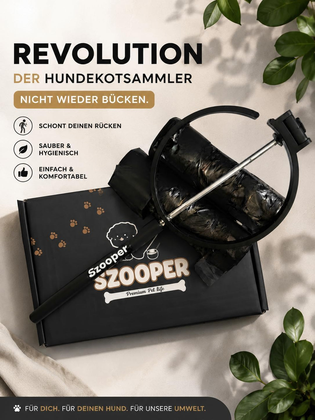Hundekotsammler, Hundekotfänger, Hundekotauffangbehälter | inklusive 2 Kottütenrollen