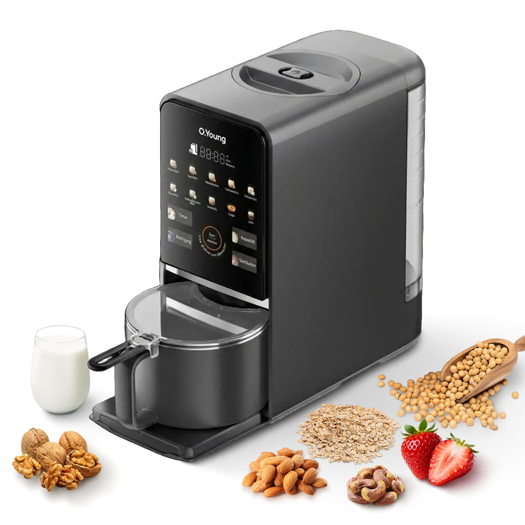 O.Young selbstreinigender Pflanzenmilch-Maker 1,2L Nussmilchmaschine mit Heissdampf-Selbstreinigung,