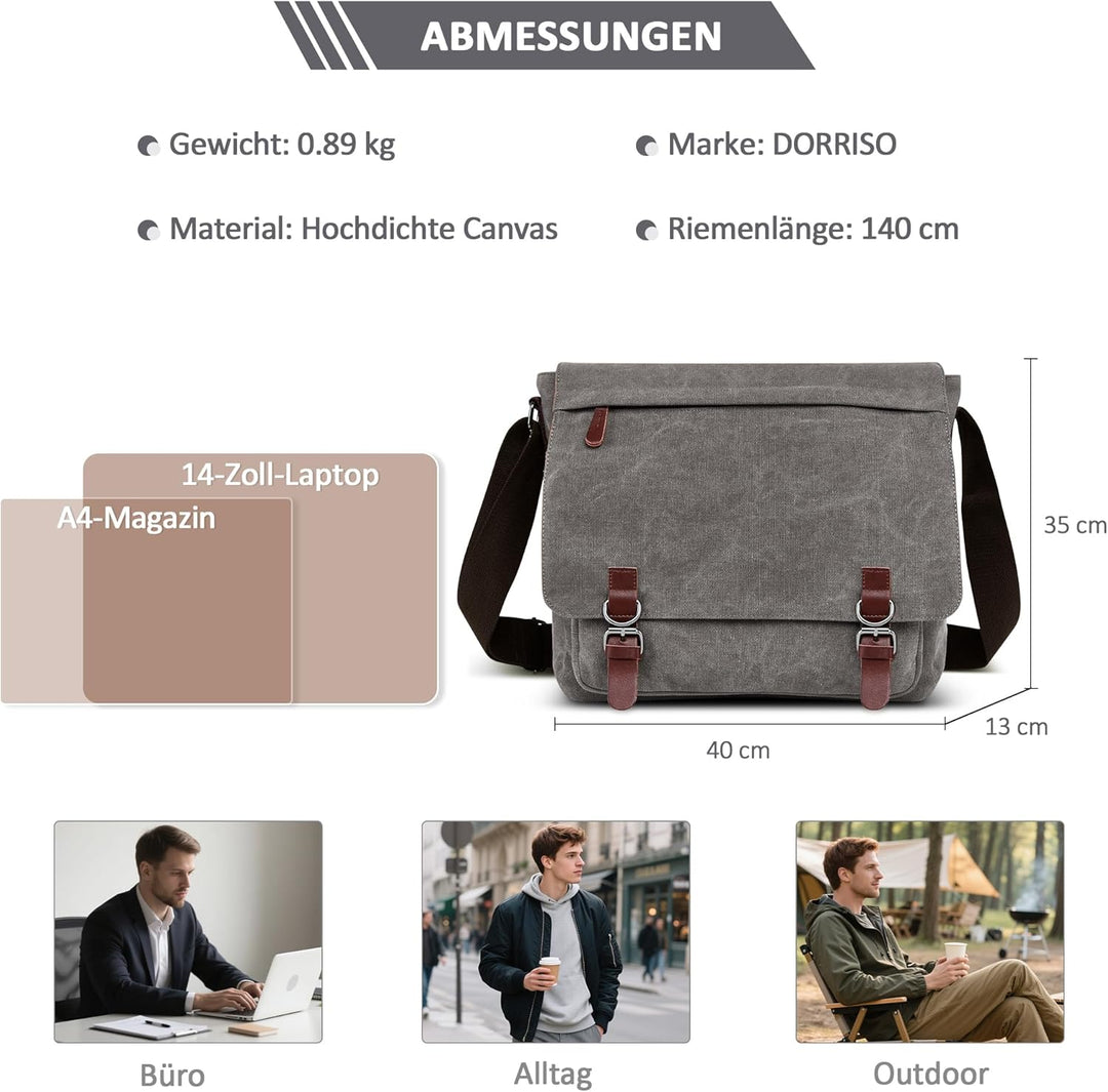 Herren Umhängetasche Mode Schultertasche Leinwand Schultertaschen für 13.3 Zoll Laptop Kuriertasche