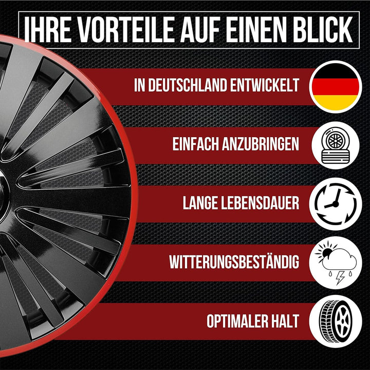 Albrecht 14 Zoll Radkappen schwarz/rot für Stahlfelgen - Falcon red dusk Radzierblenden aus hochwert