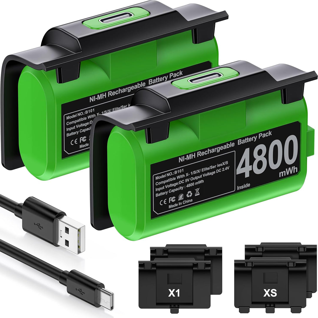 2 x 3600mWh Akku für Xbox Controller, Play & Lade Kit für Xbox Series X Controller, Wiederaufladbare