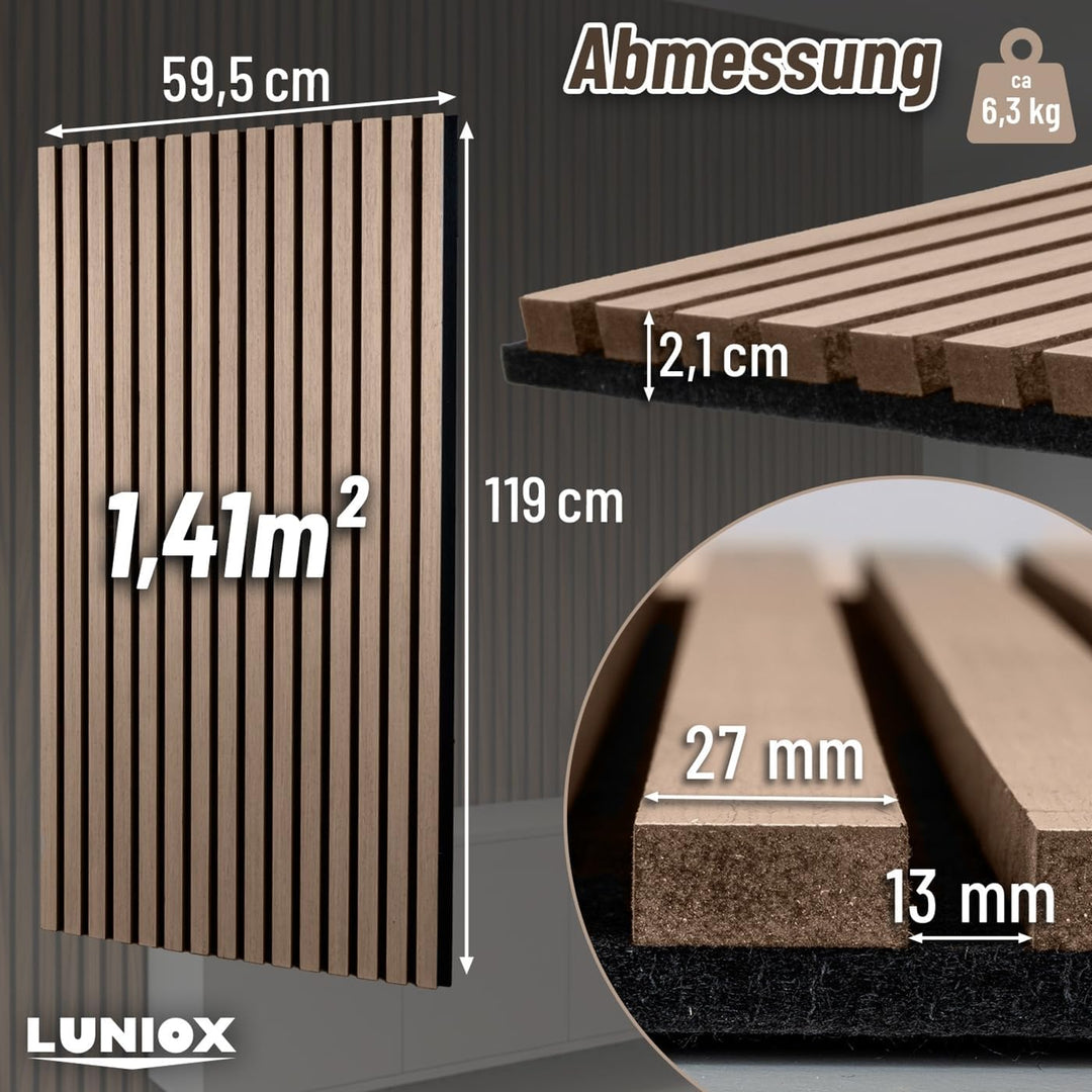 4X Akustikpaneele Walnuss 119x59,5x2,1cm, Wandpaneele, Schallabsorber, Wandverkleidung, Schallschutz