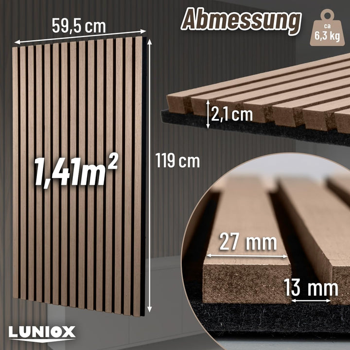 4X Akustikpaneele Walnuss 119x59,5x2,1cm, Wandpaneele, Schallabsorber, Wandverkleidung, Schallschutz