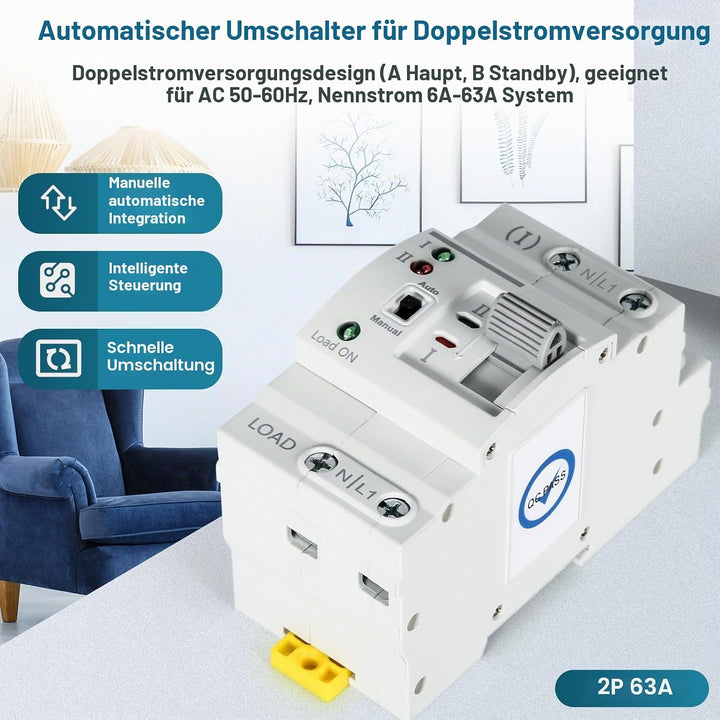 DEWIN Transferschalter, automatischer Transferschalter G2R 63A DIN-Schiene ATS Dual Power Automatisc
