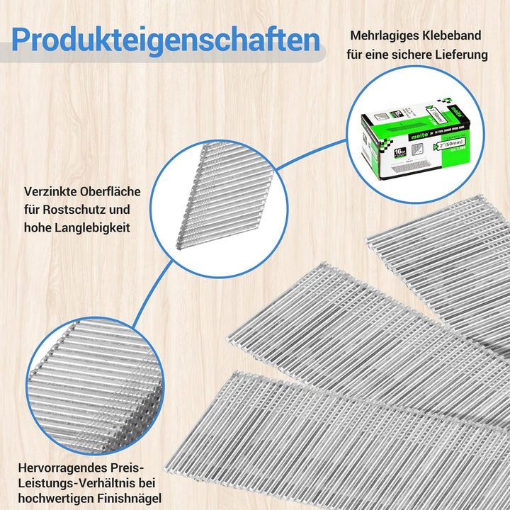 meite Gewinkelte Stauchkopfnägel 16G / 50 mm, 20 Grad Verzinkt Gewinkelte Nägel für Druckluftnagler,