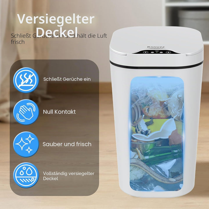 2er Set Mülleimer Bad mit Sensor, 10L Automatischer Mülleimer mit Deckel, Elektrischer Mülleimer für