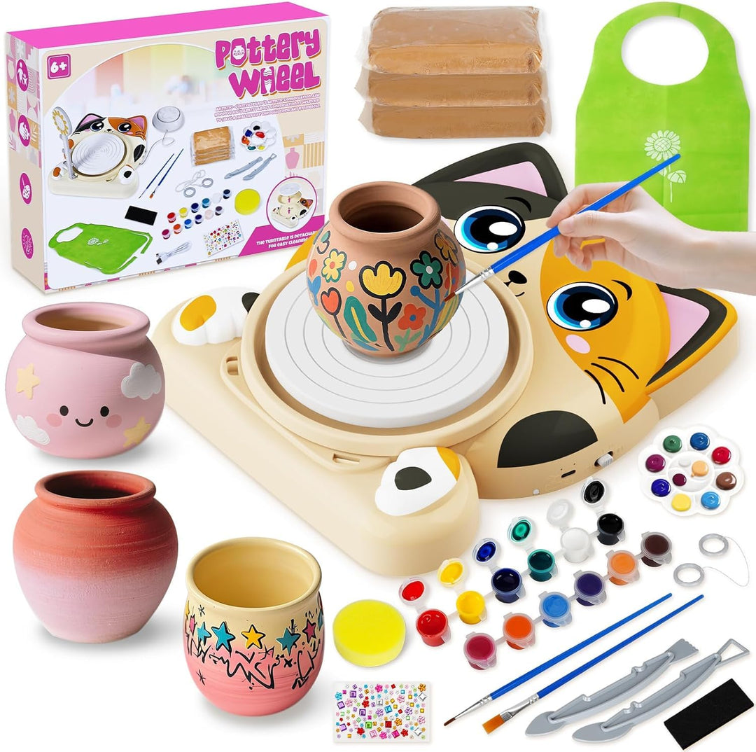 Töpferscheibe für Kinder – Komplettes Töpferstudio Set für Anfänger, Bastelset ab 8-12 Jahren mit 3x