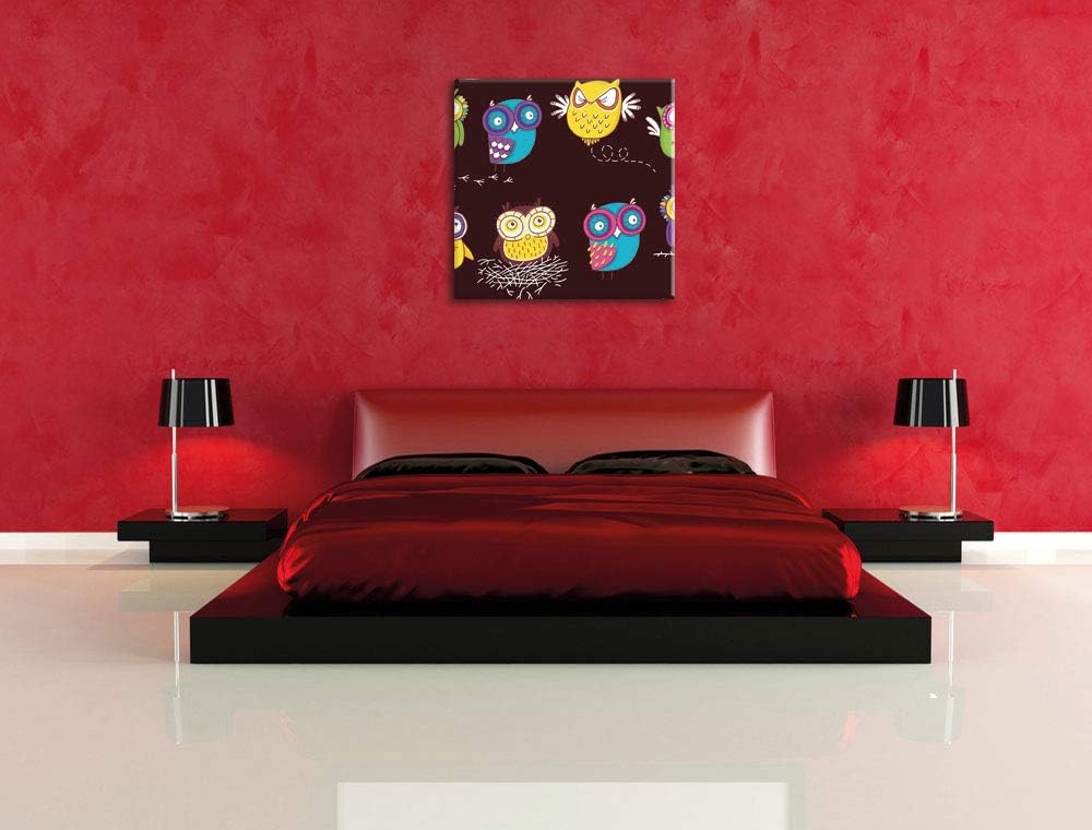 Verrückte Eulen für Kinder, Format: 70x70 auf Leinwand, XXL riesige Bilder fertig gerahmt mit Keilra