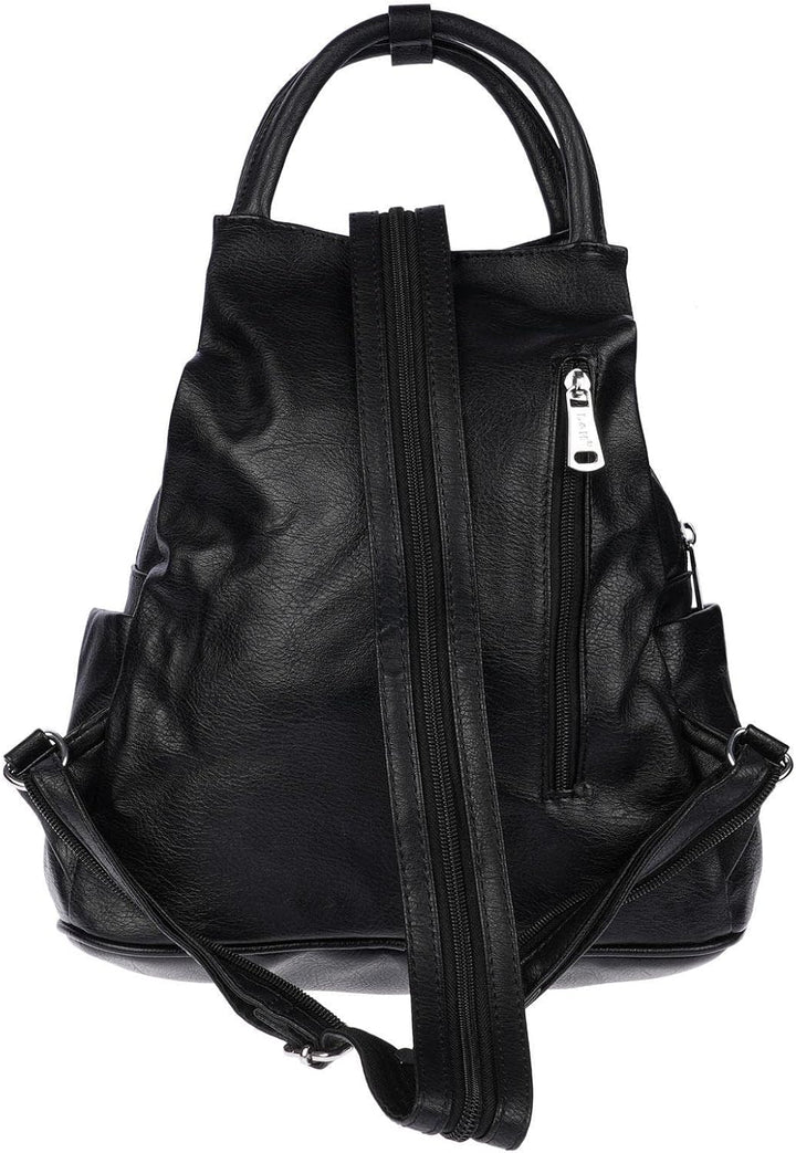 Christian Wippermann grosser Damen City Rucksack Tasche Body Bag Leder Optik Schultertasche Schwarz,