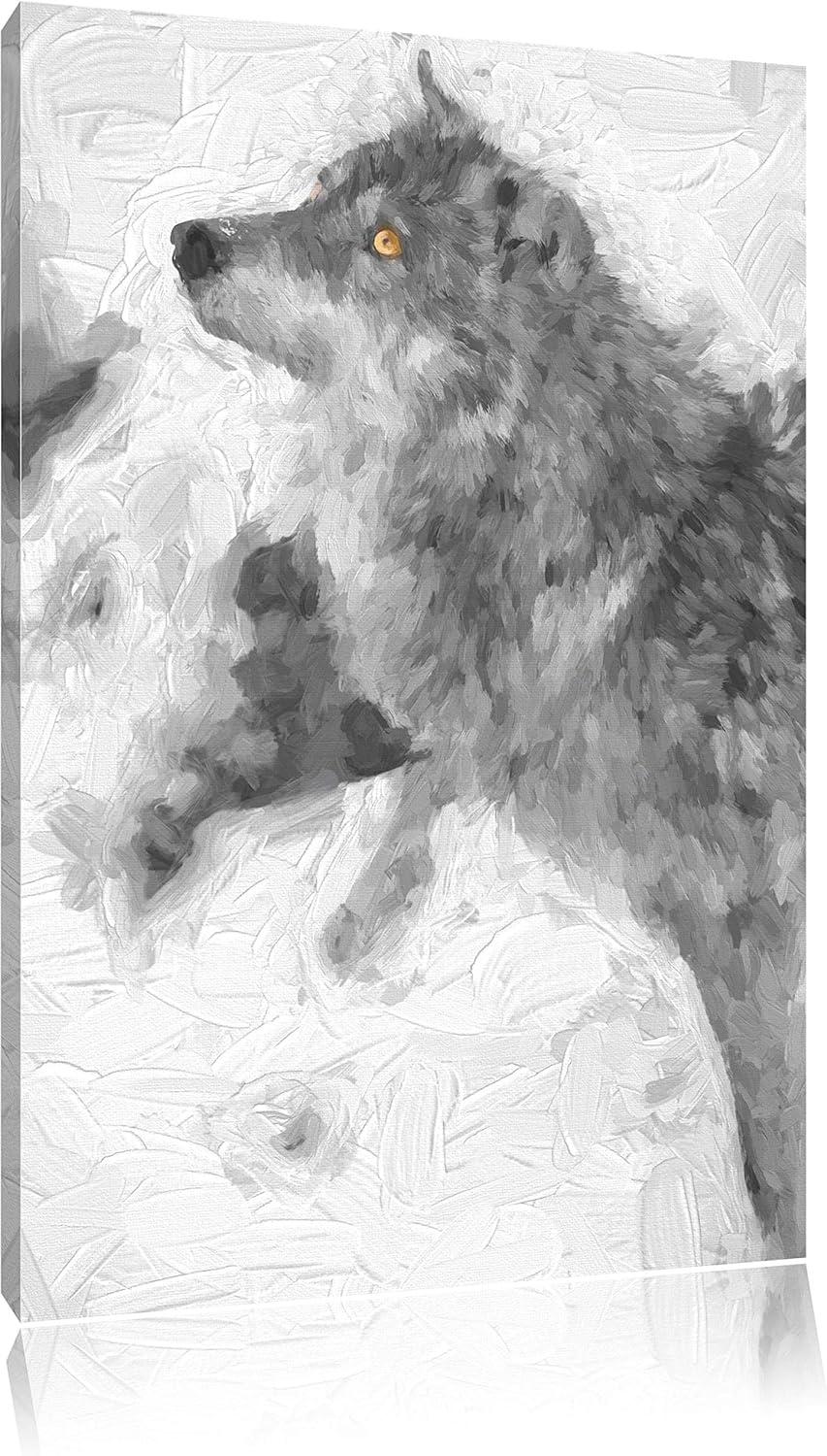 schöner Wolf im Schnee schwarz/weiss Deluxe Format: 100x70 cm auf Leinwand, XXL riesige Bilder ferti