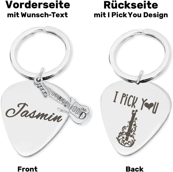 keepdrum Personalisierter Schlüsselanhänger Plektrum "I Pick You" mit Wunsch-Gravur Pick You mit Wun