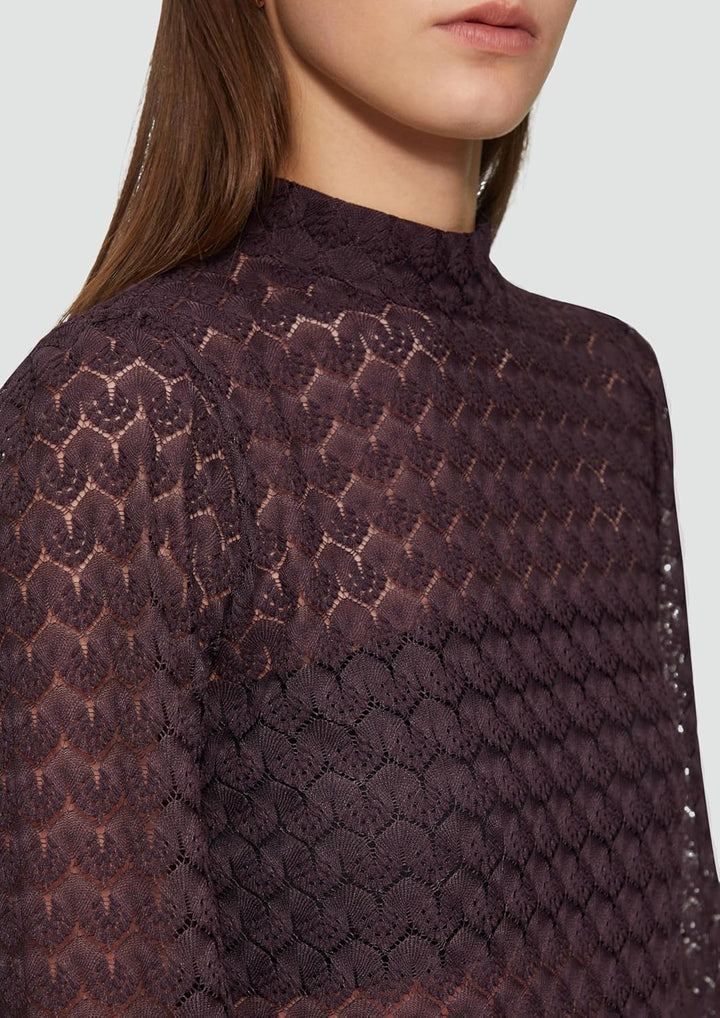 QS Transparentes Spitzen-Shirt mit Stehkragen XS 4988_aubergine, XS 4988_aubergine