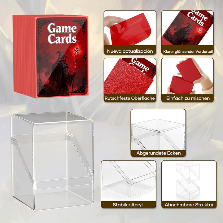 6 Stück Card Deck Boxen, Transparent Commander Kartenbox mit 600Pcs Kartenhüllen und Kartentrenner,