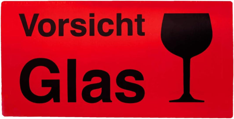 Etiketten Aufkleber Vorsicht Glas rot 1000 Stück extra gross 145x76mm Warnetikett auf Rolle 597101 -