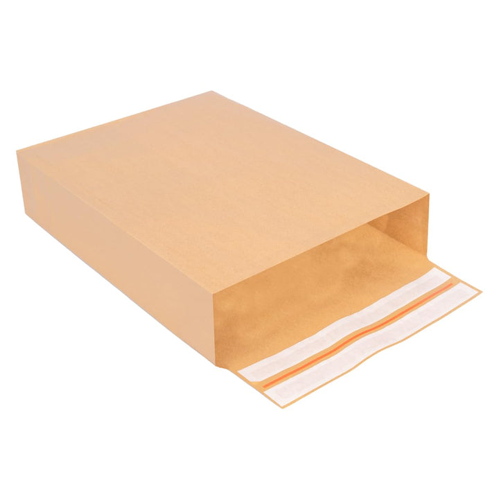 100 Faltentaschen 450x350x120 mm mit Klotzboden, doppelte Haftklebung und Aufreissfaden Versandtasch
