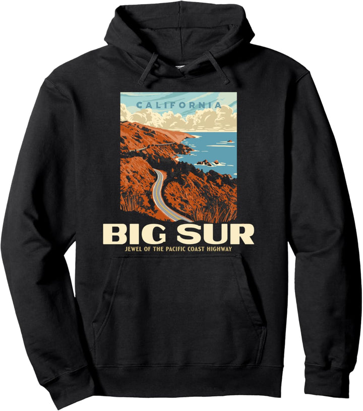 Retro Big Sur California Coast WPA Style Vintage Graphic Pullover Hoodie