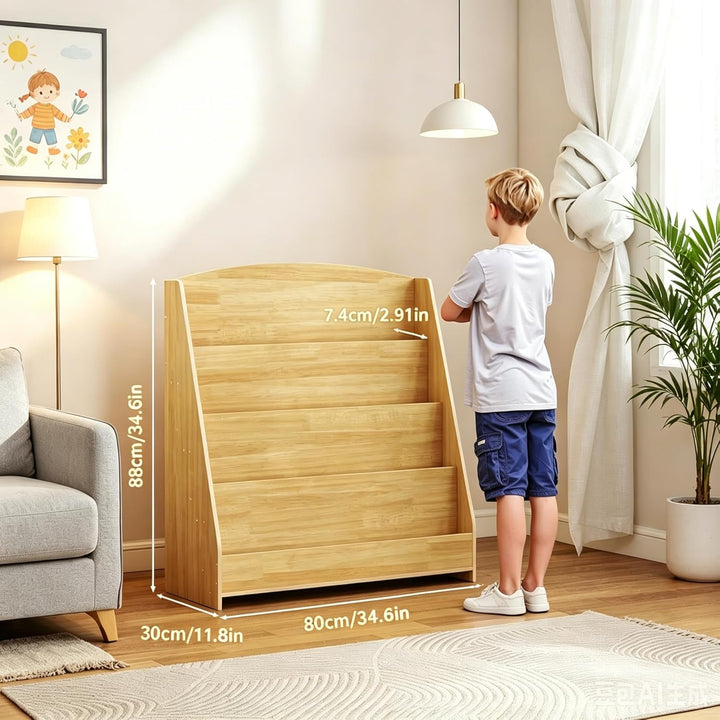 4 Tier Bücherregal Kinder Montessori Kinderregal 88cm Höhe, Kinderzimmer Spielzeug Aufbewahrung Büch